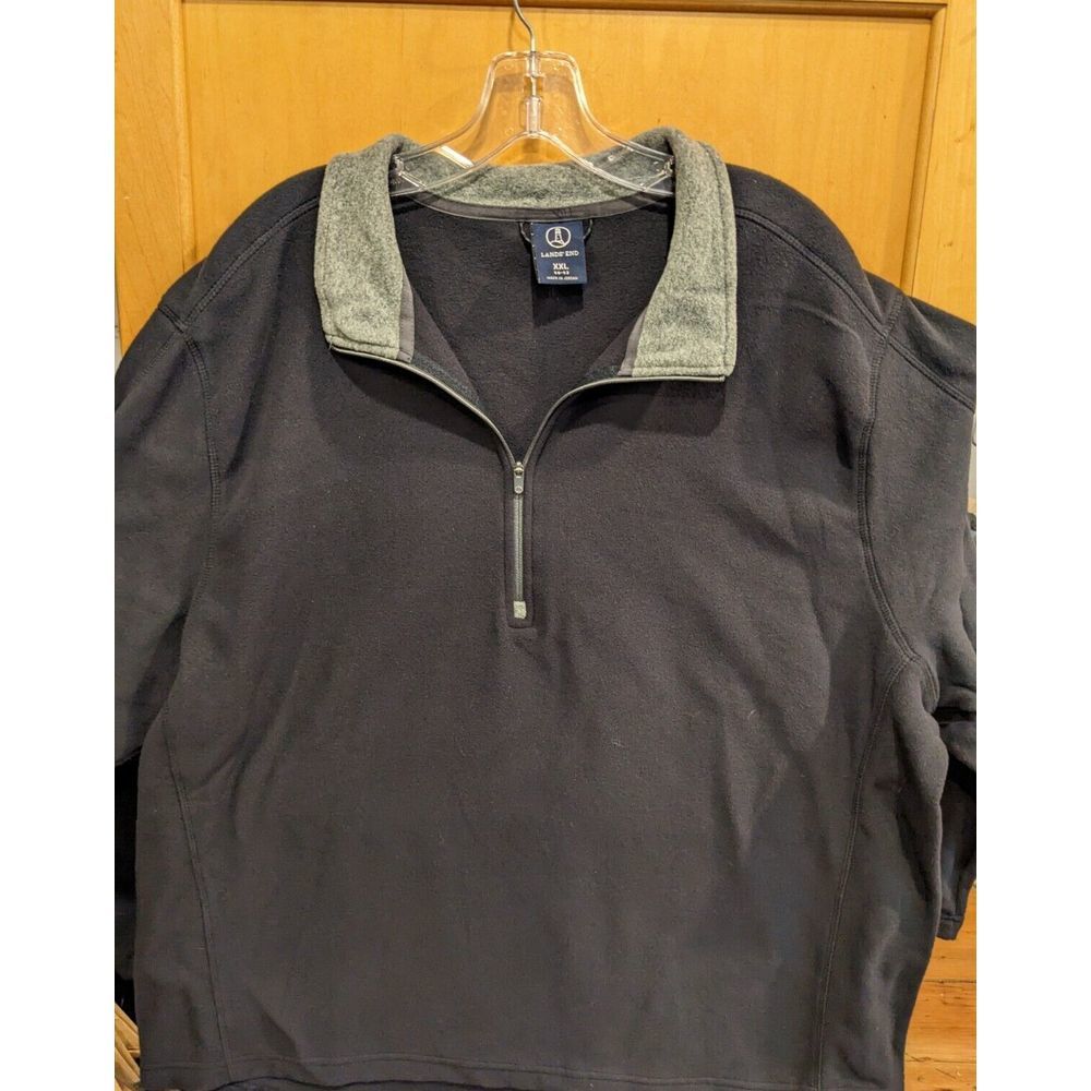 Lands End 1/4 Zip Mens Fleece Pullover XXL 50-52 Black Sweater Jacket VERY SOFT